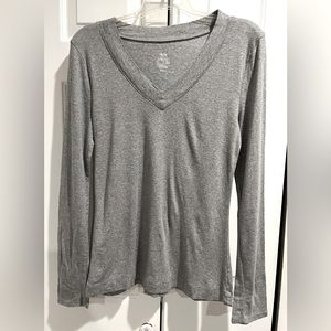 Gray ,Neutral ,Long Sleeve, V-Neck Shirt -Form Fitting -Great for Layering.